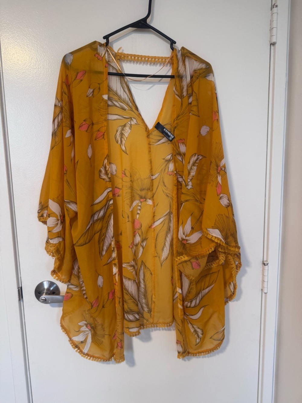 Express Mustard Floral Kimono Cover-Up
